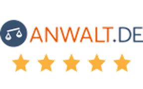 Top bewertet auf Anwalt.de Anwalt.de Bewertung mit fünf Sternen für Anwaltskanzlei Schmid