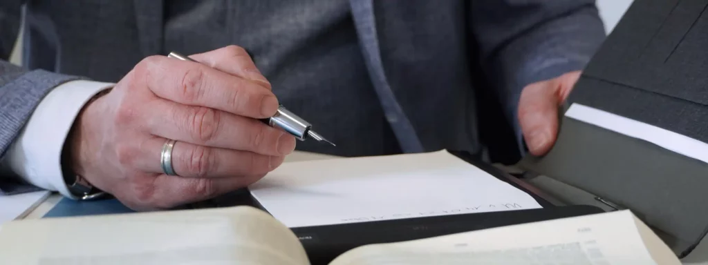 Anwalt bei der Vorbereitung eines Schriftsatzes bei Schmid + Kollegen